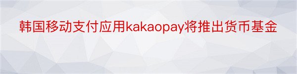 韩国移动支付应用kakaopay将推出货币基金
